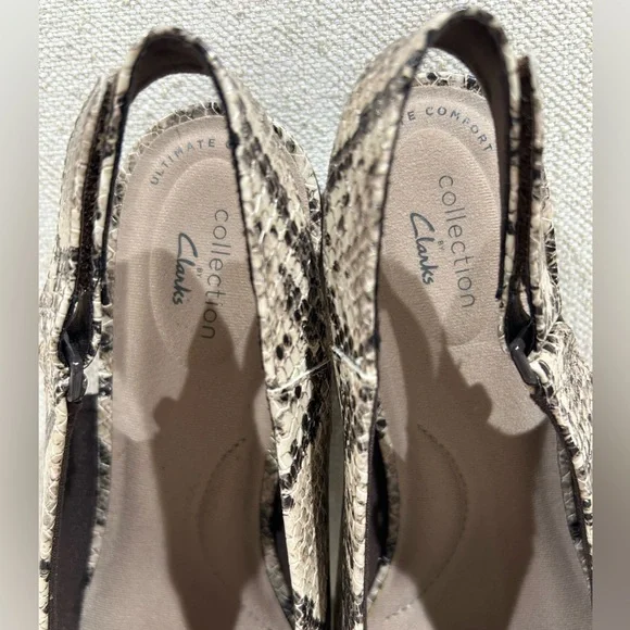 Clarks Comfort Flats Faux Snakeskin Slingback Shoe Women's Size 9 Cream Black - Picture 4 of 8